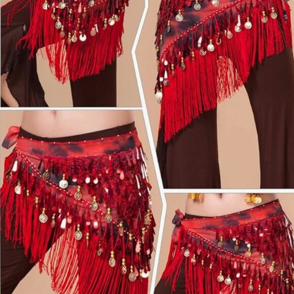 🆕️ Hip Scarf with Tassels Sequins, Triangle Coins Wrap Skirt NWOT - Picture 1 of 5